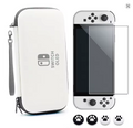 Protective Carry Case Bundle for OLED Console – with Glass Screen Protector & Paw Thumb Grips