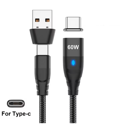 Magnetic USB-C to USB-C Fast Charging Cable (6.5ft 60W) with USB-A Adapter